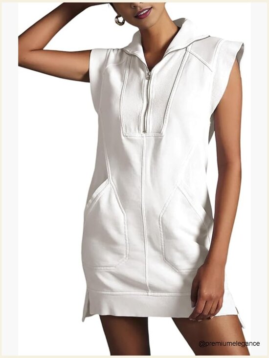 Dresses & Skirts - Half Zip Sweatshirt Mini Dress Sleeveless Pullover Tunic Casual Summer